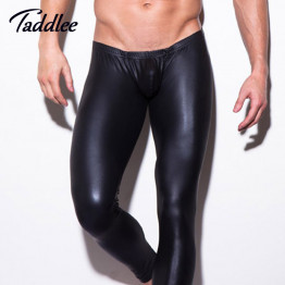1pcs mens long pants tight fashion hot black huMan made leather sexy n2n boxer Full Length panties trousers Brand Straight