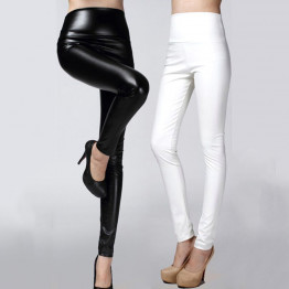 2016 Women Leather Pants thin spring autumn high waist Slim elastic PU pencil pants for woman black white