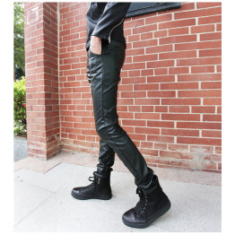 2017 New Arrive Men's Skinny Leather Pants Casual Fashion Solid Color Cool Jeans Size:28-33 Free Shipping 6998