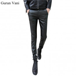 2017 New Arrive Men's Skinny Leather Pants Casual Fashion Solid Color Cool Jeans Size:28-33 Free Shipping 6998