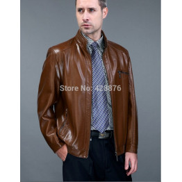 2017 Summer and autumn sheep  leather male clothing stand collar slim short leather jacket coat design
