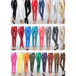 2017 spring women ladies long faux PU Leather high waist stretch Pants female elastic stretch Slim women pencil skinny trousers