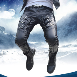 Autumn Winter New fashion Brand Casual Hip Hop Sequined male slim PU Faux Leather patchwork Trousers mens skinny pants
