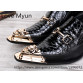 Autumn winter mens luxury buckle design embossed patent leather high heel wedding dress shoes men business casual work shoes man