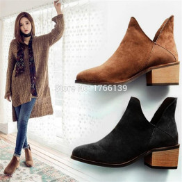 Brown Suede Women Ankle Boots V Design Casual Shoes Woman Motorcycle Martin Boot Low Heel Short Booties Botas Militares