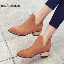 Brown Suede Women Ankle Boots V Design Casual Shoes Woman Motorcycle Martin Boot Low Heel Short Booties Botas Militares