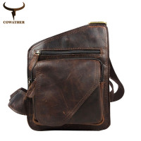 COWATHER 2017 100% top cow genuine leather versatile casual shoulder men messenger bags for men soild and zipper free shipping