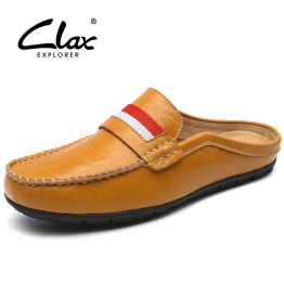 Clax Half Slipper Men 2016 Summer British Fashion Man Leather Shoes Slip on Designer Flat Loafers Casual Leather Sandals