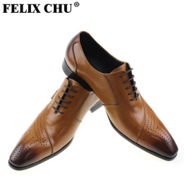 FELIX CHU Luxury Italian Designer Black Brown Brogue Genuine Leather Lace Up Mens Formal Dress Party Office Wedding Shoes 188-89