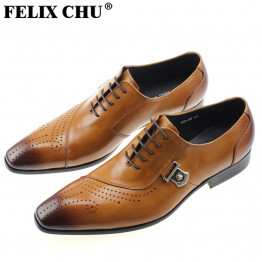 FELIX CHU Luxury Italian Designer Black Brown Brogue Genuine Leather Lace Up Mens Formal Dress Party Office Wedding Shoes 188-89