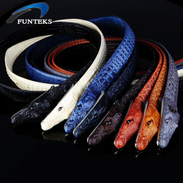 FUNTEKS Mens Luxury Crocodile Leather Belt Men Fashion Designer Belts For Men Strap Ceinture Homme High Quality Male Belt 