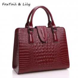 FoxTail & Lily Crocodile Pattern Genuine Leather Bag Women Shoulder Messenger Bags Luxury Famous Designer Handbags High Quality
