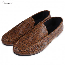GAMISS Casual Loose Flat Man Shoes Alligator Pattern Design Soft Genuine Leather Shoes Round Toe Slip On Floor Shoes Plus Size