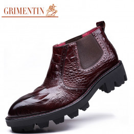 GRIMENTIN Brand designer crocodile style mens motorcycle boots genuine leather thick sole heighten men shoes for wedding 2ZB553