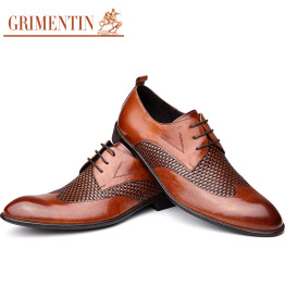 GRIMENTIN Designer Men Shoes Genuine Leather Luxury Italian Tan Black Pointed Toe Brand Classic Formal Dress Wedding Shoes