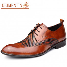 GRIMENTIN Designer Men Shoes Genuine Leather Luxury Italian Tan Black Pointed Toe Brand Classic Formal Dress Wedding Shoes