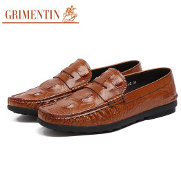 GRIMENTIN Fashion Hot Sale Men Loafers Genuine Leather Slip On Crocodile Designer Classic Soft Mens Casual Luxury Moccasin N7