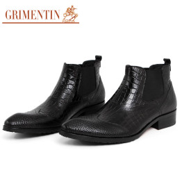 GRIMENTIN brand fashion mens ankle boots genuine leather comfortable slip on designer luxury men dress shoes for wedding 2zb107