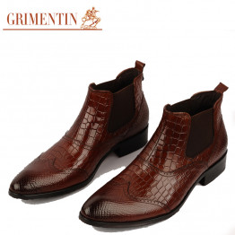 GRIMENTIN brand fashion mens ankle boots genuine leather comfortable slip on designer luxury men dress shoes for wedding 2zb107
