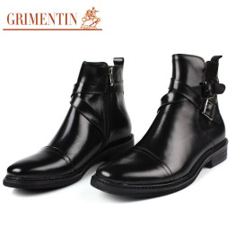 GRIMENTIN fashion UK unique best ankle boots for men shoes casual genuine leather double buckle designer men designer shoes 2017