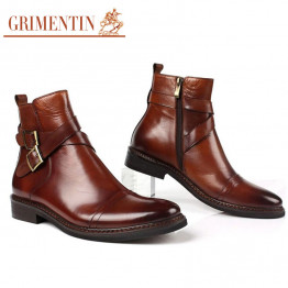GRIMENTIN fashion UK unique best ankle boots for men shoes casual genuine leather double buckle designer men designer shoes 2017
