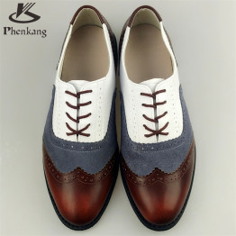 Genuine leather big man size 10 designer vintage flat shoes sping round toe handmade brown white grey oxford shoes for men fur