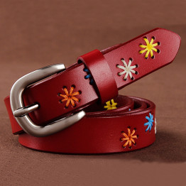 [HIMUNU]Fashion Brand Genuine Leather Belts for Women Vintage Floral Design Cowskin Belt Woman Top Quality Women belt 4 Color