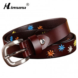 [HIMUNU]Fashion Brand Genuine Leather Belts for Women Vintage Floral Design Cowskin Belt Woman Top Quality Women belt 4 Color