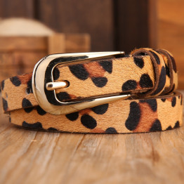 Horse hair sexy leopard print wild thin belts for women New 2017 brand genuine leather fashion belt female dress strap designer