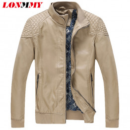 LONMMY M-4XL Men leather jacket Slim fit Thin Suede Faux PU Stand Collar jaqueta masculina Plaid coat Leather jacket men 2016