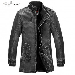 Leather Jacket Mens Fur Coat Winter Long Faux PU Leather Jackets Plus Size 4XL With Belt Jaqueta De Couro Black Coffee Brown