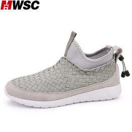 MWSC Man Knitted Suede Leather Patchwork Casual Shoes Novelty Design Male Slip-On MD Sole Huarache Fashion Shoes