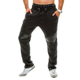 Men's Pants Plaid Leather Patchwork Decorated Fashion Sweatpants