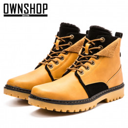 Men Boots Yellow Male Shoes PU Leather Winter Boots Fashion For Men New Design Warm Boot Shoes With Fur Mens Winter Shoes 