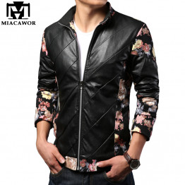 Men PU Leather Jackets European Flower Design Jaqueta de couro,Spring Fashion Jaqueta Couro Chaquetas Hombre MJ203
