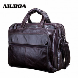 NIUBOA New Fashion Genuine Leather Men Bag 100% Natural Cowhide Shoulder Bag Messenger Pack Causal Handbag Male Laptop Briefcase