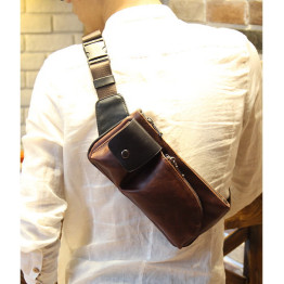 New Fashion Style Crazy Horse PU Leather Men Chest Pack Casual Small Bag CrossBody Shoulder Bag Leisure Travel Mini Bag 5 Colors