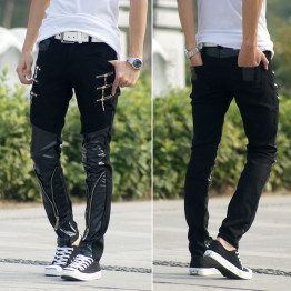 New fashion Brand European style Casual Hip Hop personality zipper male Faux Leather  harem slim Trousers mens skinny pants