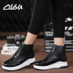 O16U Women Platform Ankle Boots Flats Shoes Leather Lace up Ladies Fashion Boots Designer Female Brogue Boots Winter Black Red