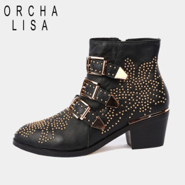 ORCHA LISA Band Genuine leather Motorcycle boots Biker Shoes Women Suede Pointed Snow Boots Brand Shoe Famous Designer Woman