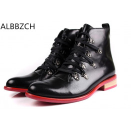 Pointed toe lace up high top shoes mens real cow leather luxury designer ankle boots men autumn winter chelsea boots man 38 44