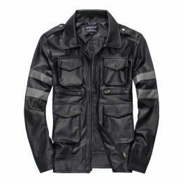 Resident Evil Hot-selling three-dimensional pockets Mens leather jacket slim fit leather coat men Size M~3XL