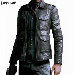 Resident Evil Hot-selling three-dimensional pockets Mens leather jacket slim fit leather coat men Size M~3XL
