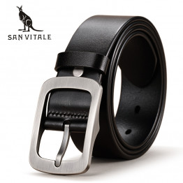 SAN VITALE New Designer Men's Belts 100% Genuine Leather Brand Strap Male Waistband Pin Buckles Fancy Vintage for Cowboy Jeans