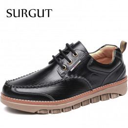 SURGUT New Spring Men Casual Shoes Luxury Genuine Leather Brand Cozy Leisure Black For Mens Top Quality Designer Shoes Men Shoes