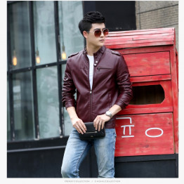 The new spring and summer 2017 men's fashion leather jacket thin section Korean Slim tide male casual leather jacket large size