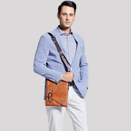 VICUNA POLO Unique Buckle Design Irregular Cover Open Mens Messenger Bag 2 Sizes Business Men Crossbody Bag Leather Man Bag Hot
