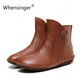 Whensinger - August New Arrvial Women Genuine Leather Fashion Boots Fashion Shoes Zip Design Size 35-42 for Autumn Winter 5062