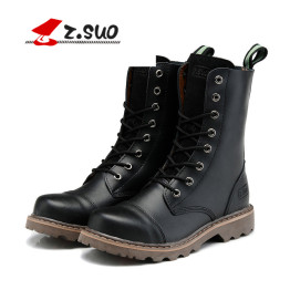 Z.Suo Real Leather Men Military Boots Men's Motorcycle Riding Hunting Casual Walking Shoes Brad Designer Stylish High Top Flats 