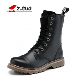 Z.Suo Real Leather Men Military Boots Men's Motorcycle Riding Hunting Casual Walking Shoes Brad Designer Stylish High Top Flats 